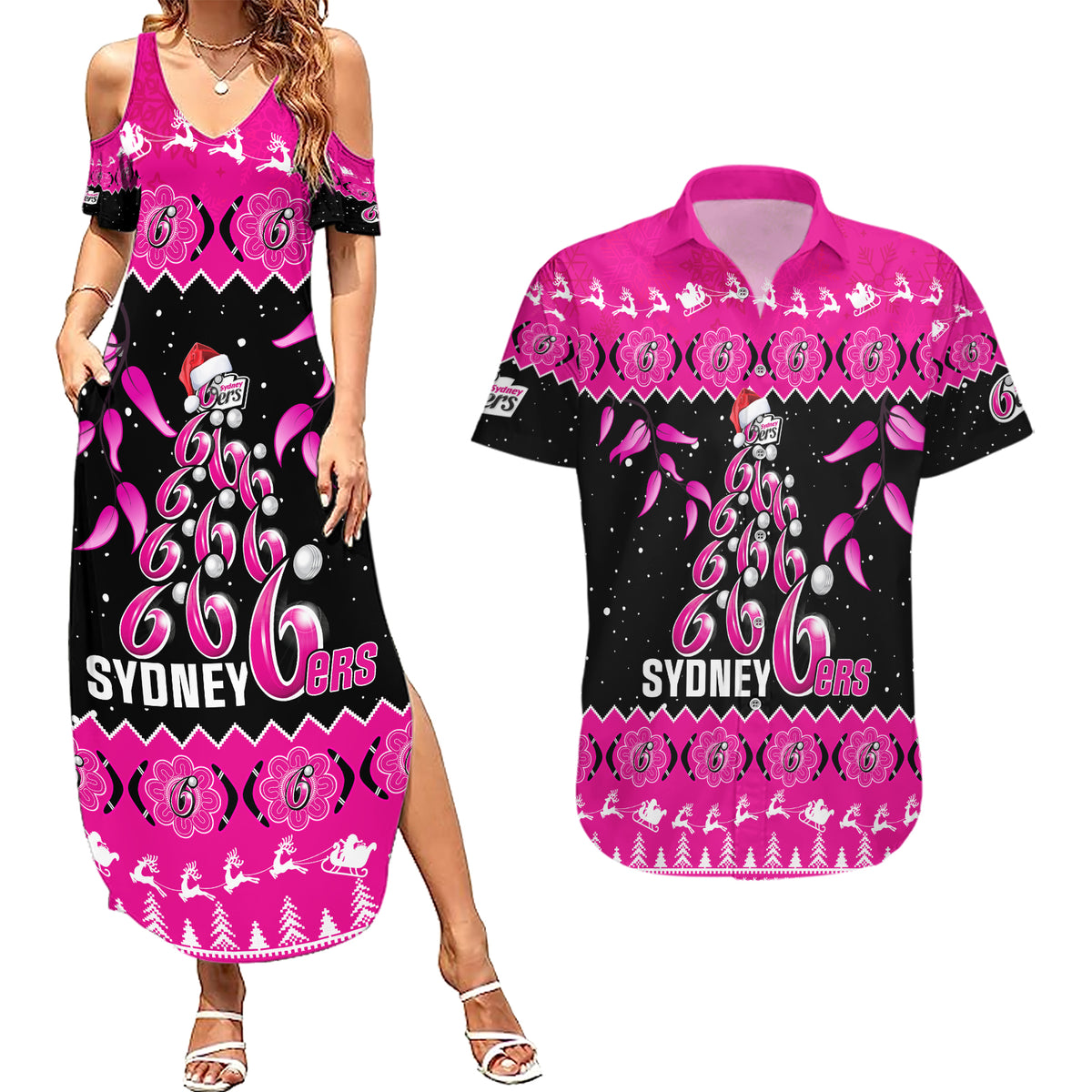 sydney-sixers-cricket-christmas-couples-matching-summer-maxi-dress-and-hawaiian-shirt-merry-xmas-2023-indigenous-art