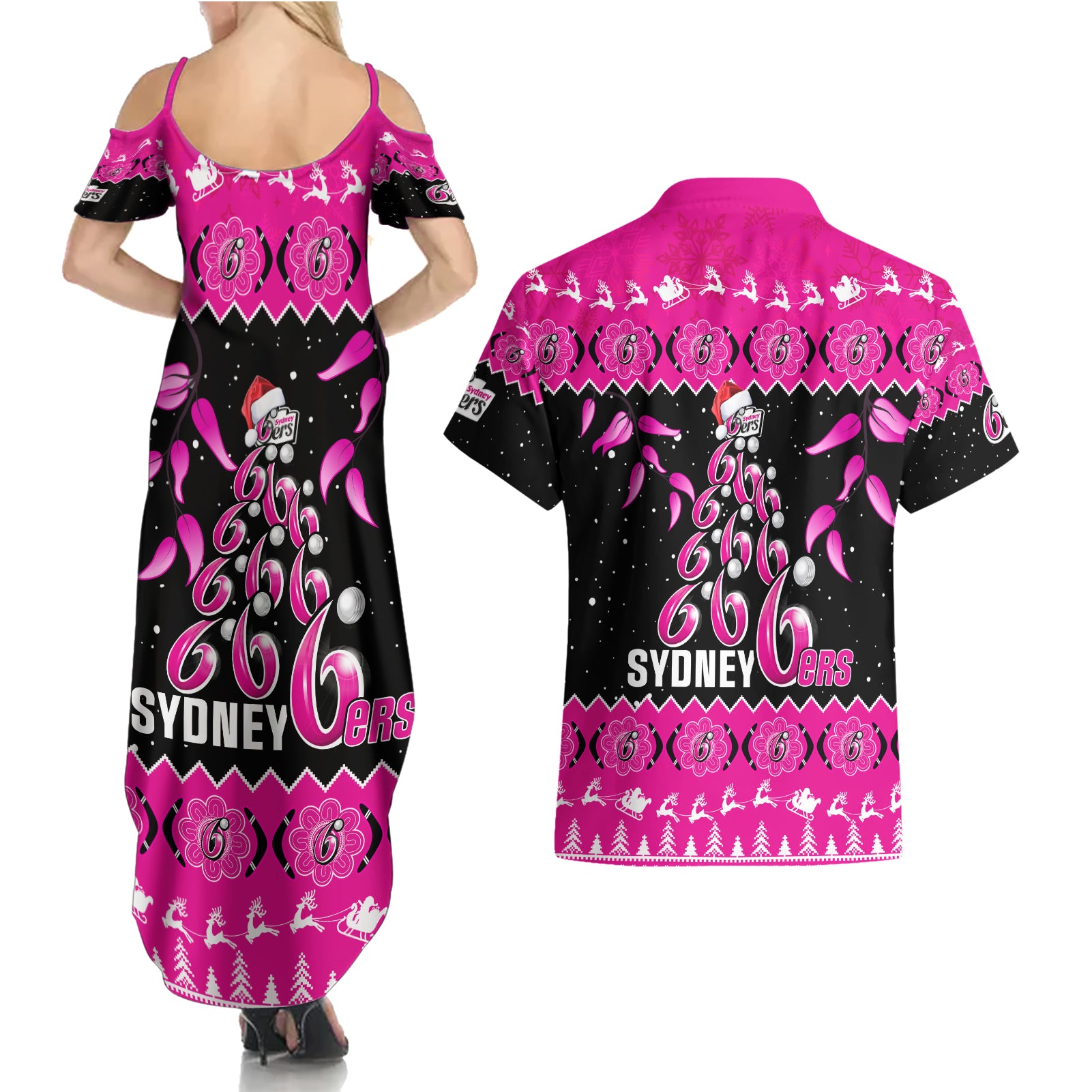 sydney-sixers-cricket-christmas-couples-matching-summer-maxi-dress-and-hawaiian-shirt-merry-xmas-2023-indigenous-art