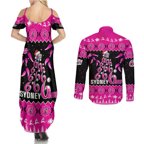 sydney-sixers-cricket-christmas-couples-matching-summer-maxi-dress-and-long-sleeve-button-shirt-merry-xmas-2023-indigenous-art