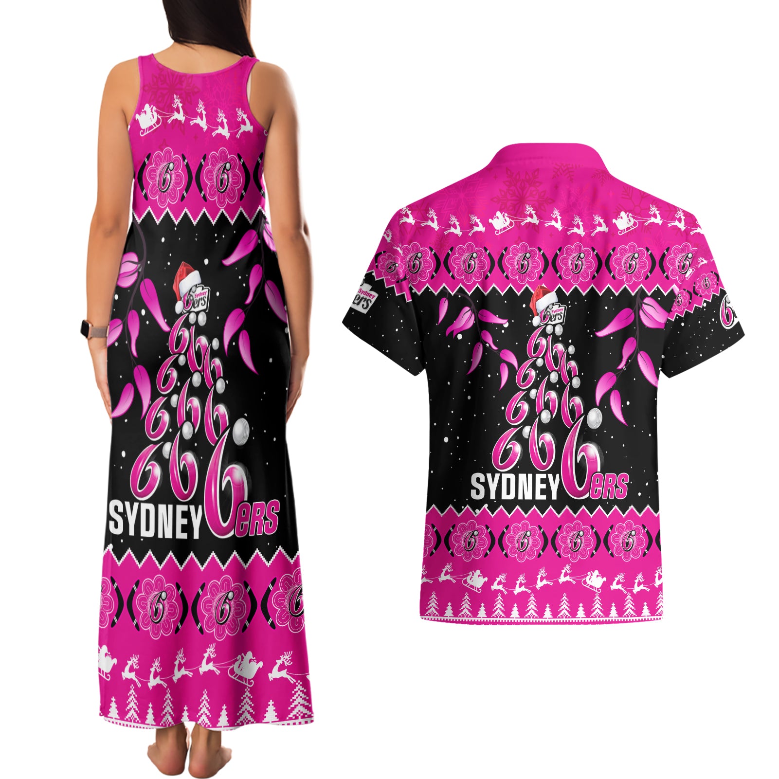 sydney-sixers-cricket-christmas-couples-matching-tank-maxi-dress-and-hawaiian-shirt-merry-xmas-2023-indigenous-art