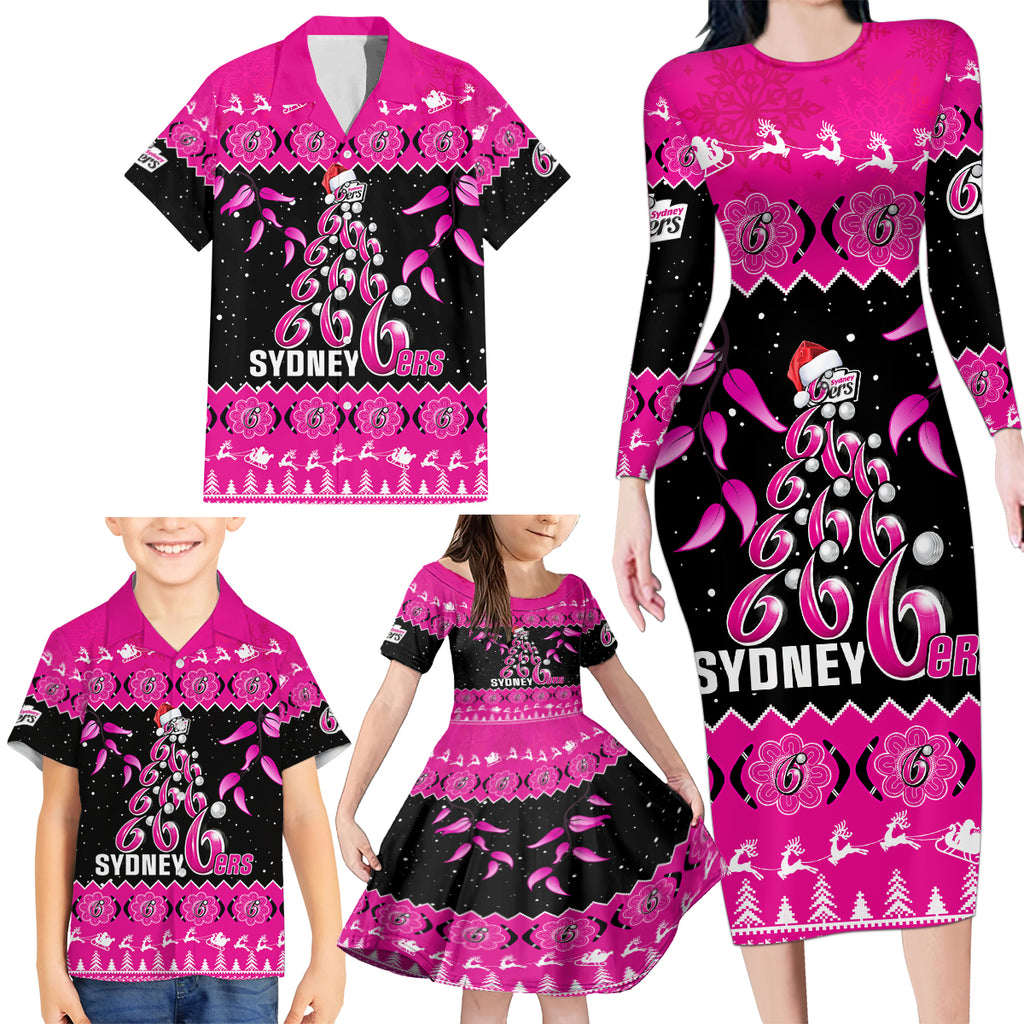 sydney-sixers-cricket-christmas-family-matching-long-sleeve-bodycon-dress-and-hawaiian-shirt-merry-xmas-2023-indigenous-art
