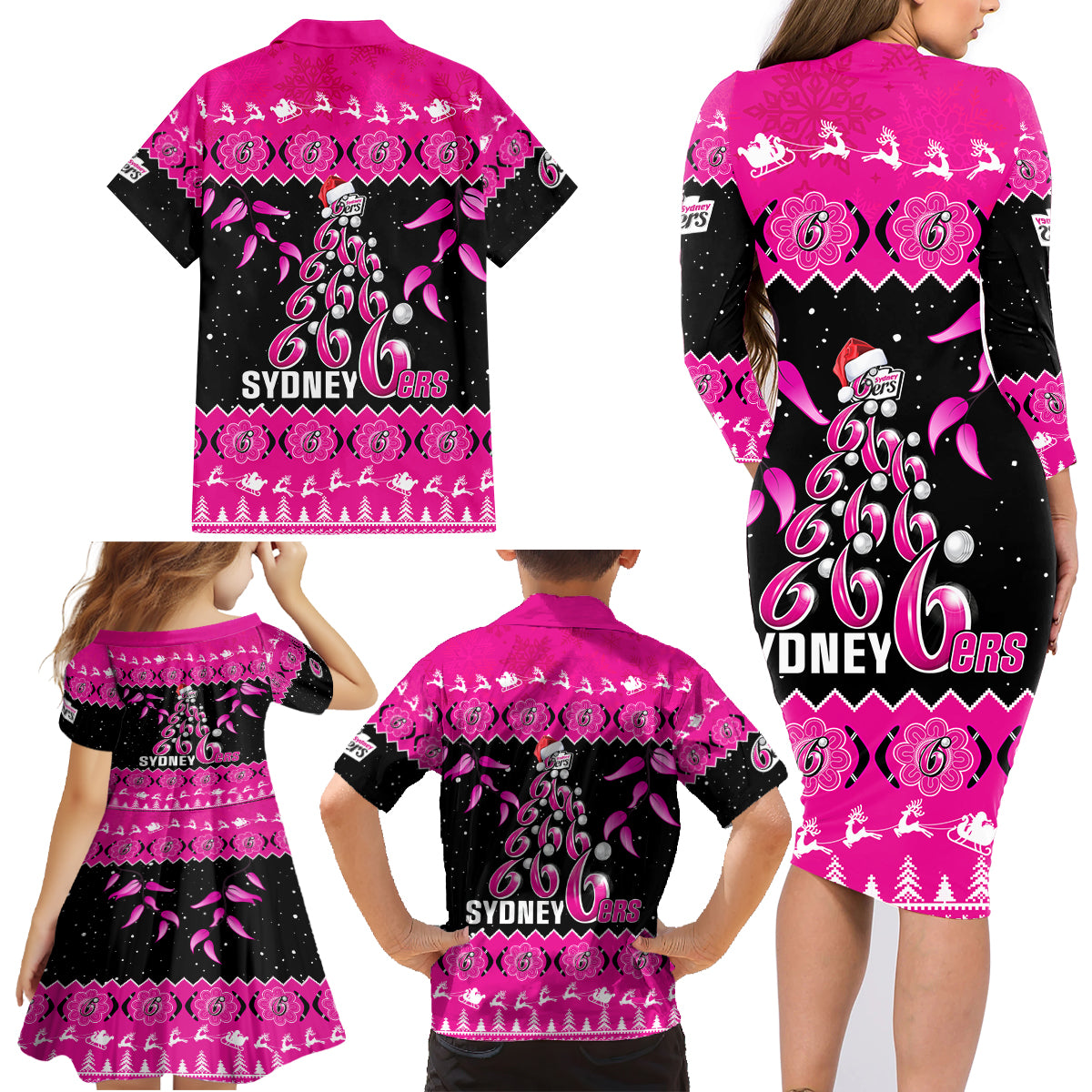 sydney-sixers-cricket-christmas-family-matching-long-sleeve-bodycon-dress-and-hawaiian-shirt-merry-xmas-2023-indigenous-art