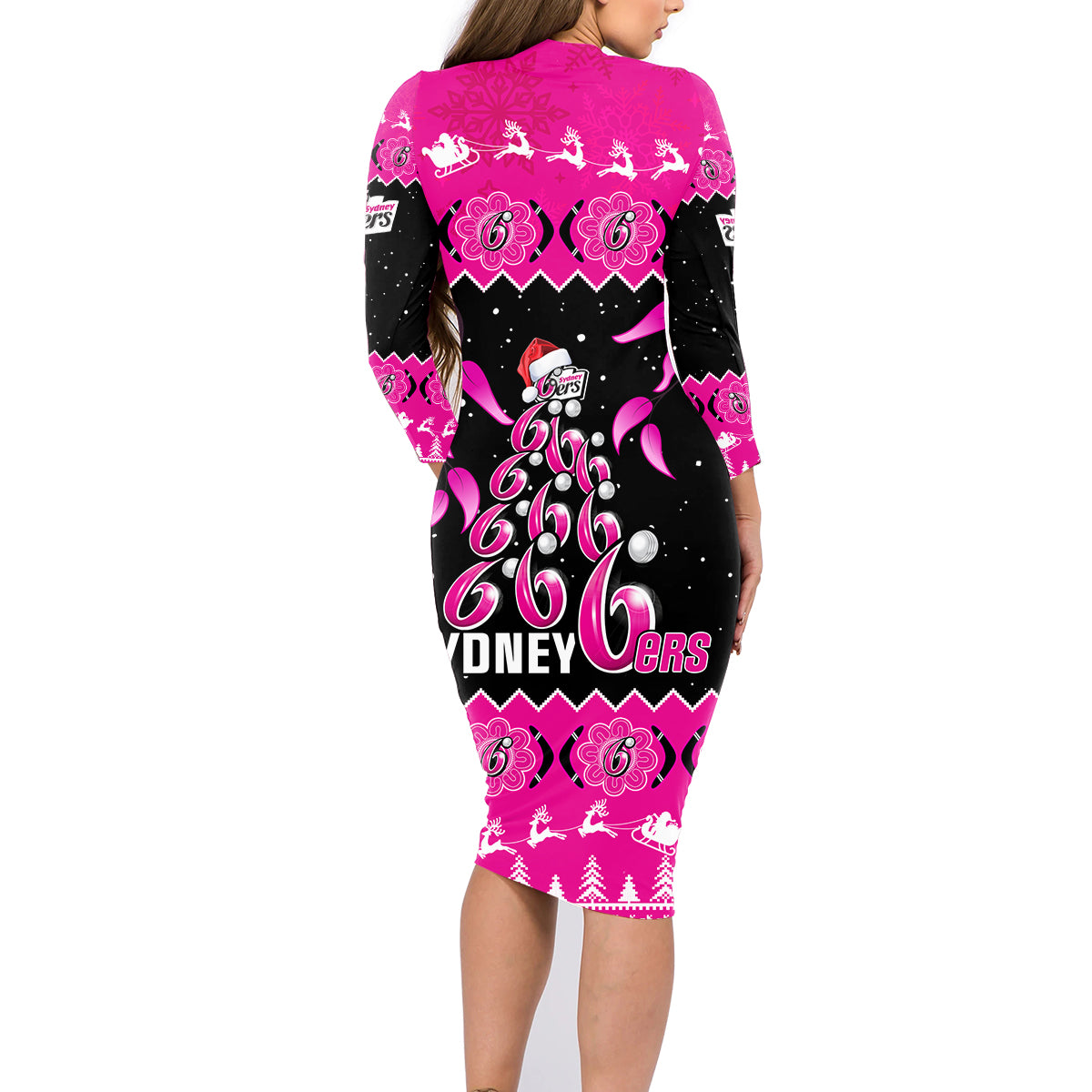 sydney-sixers-cricket-christmas-family-matching-long-sleeve-bodycon-dress-and-hawaiian-shirt-merry-xmas-2023-indigenous-art