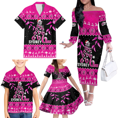 sydney-sixers-cricket-christmas-family-matching-off-shoulder-long-sleeve-dress-and-hawaiian-shirt-merry-xmas-2023-indigenous-art