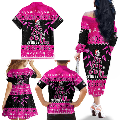 sydney-sixers-cricket-christmas-family-matching-off-shoulder-long-sleeve-dress-and-hawaiian-shirt-merry-xmas-2023-indigenous-art