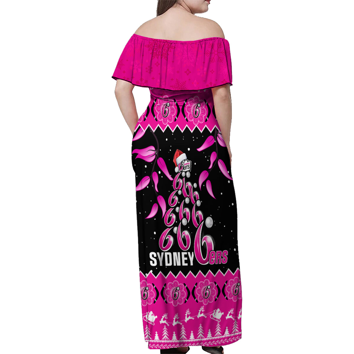 sydney-sixers-cricket-christmas-family-matching-off-shoulder-maxi-dress-and-hawaiian-shirt-merry-xmas-2023-indigenous-art