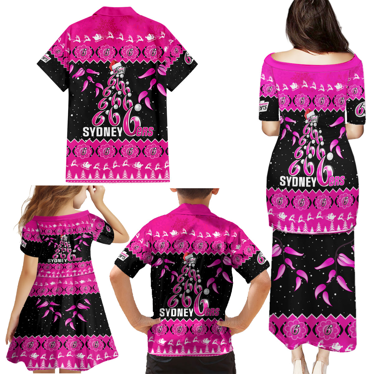 sydney-sixers-cricket-christmas-family-matching-puletasi-dress-and-hawaiian-shirt-merry-xmas-2023-indigenous-art