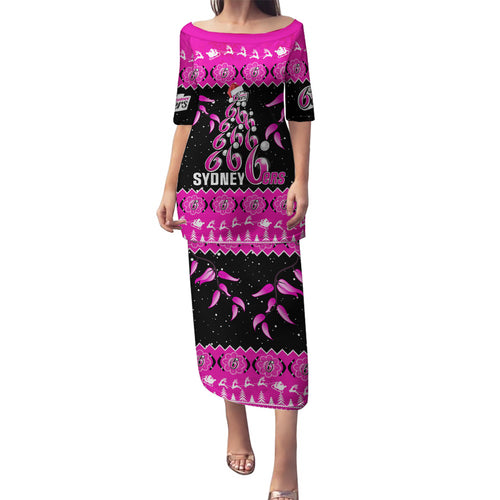 sydney-sixers-cricket-christmas-family-matching-puletasi-dress-and-hawaiian-shirt-merry-xmas-2023-indigenous-art