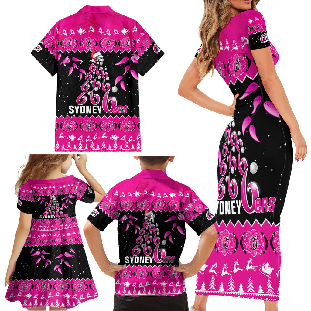 sydney-sixers-cricket-christmas-family-matching-short-sleeve-bodycon-dress-and-hawaiian-shirt-merry-xmas-2023-indigenous-art