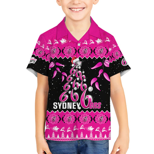 sydney-sixers-cricket-christmas-family-matching-short-sleeve-bodycon-dress-and-hawaiian-shirt-merry-xmas-2023-indigenous-art