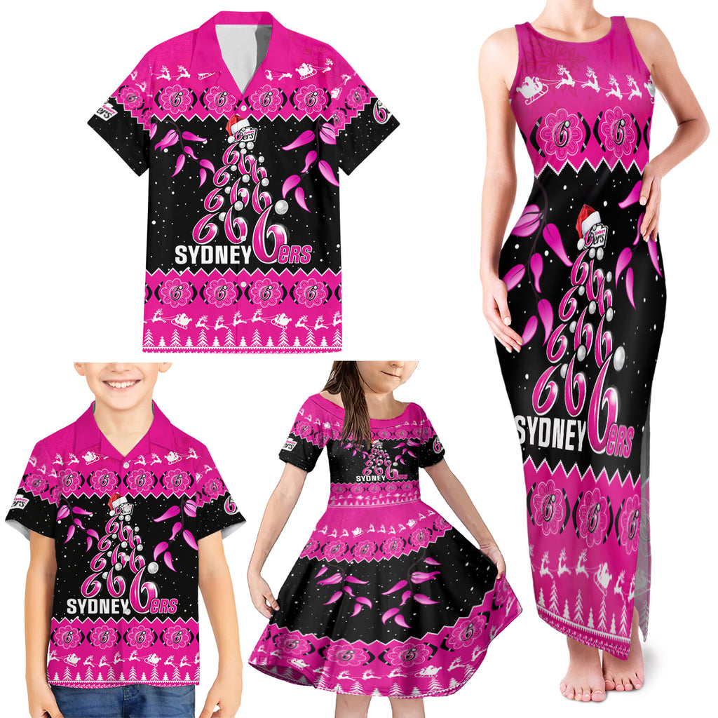 sydney-sixers-cricket-christmas-family-matching-tank-maxi-dress-and-hawaiian-shirt-merry-xmas-2023-indigenous-art