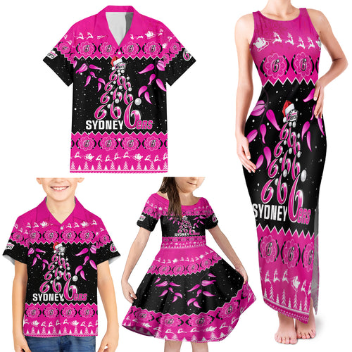 sydney-sixers-cricket-christmas-family-matching-tank-maxi-dress-and-hawaiian-shirt-merry-xmas-2023-indigenous-art