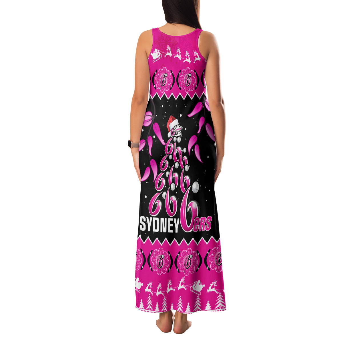 sydney-sixers-cricket-christmas-family-matching-tank-maxi-dress-and-hawaiian-shirt-merry-xmas-2023-indigenous-art