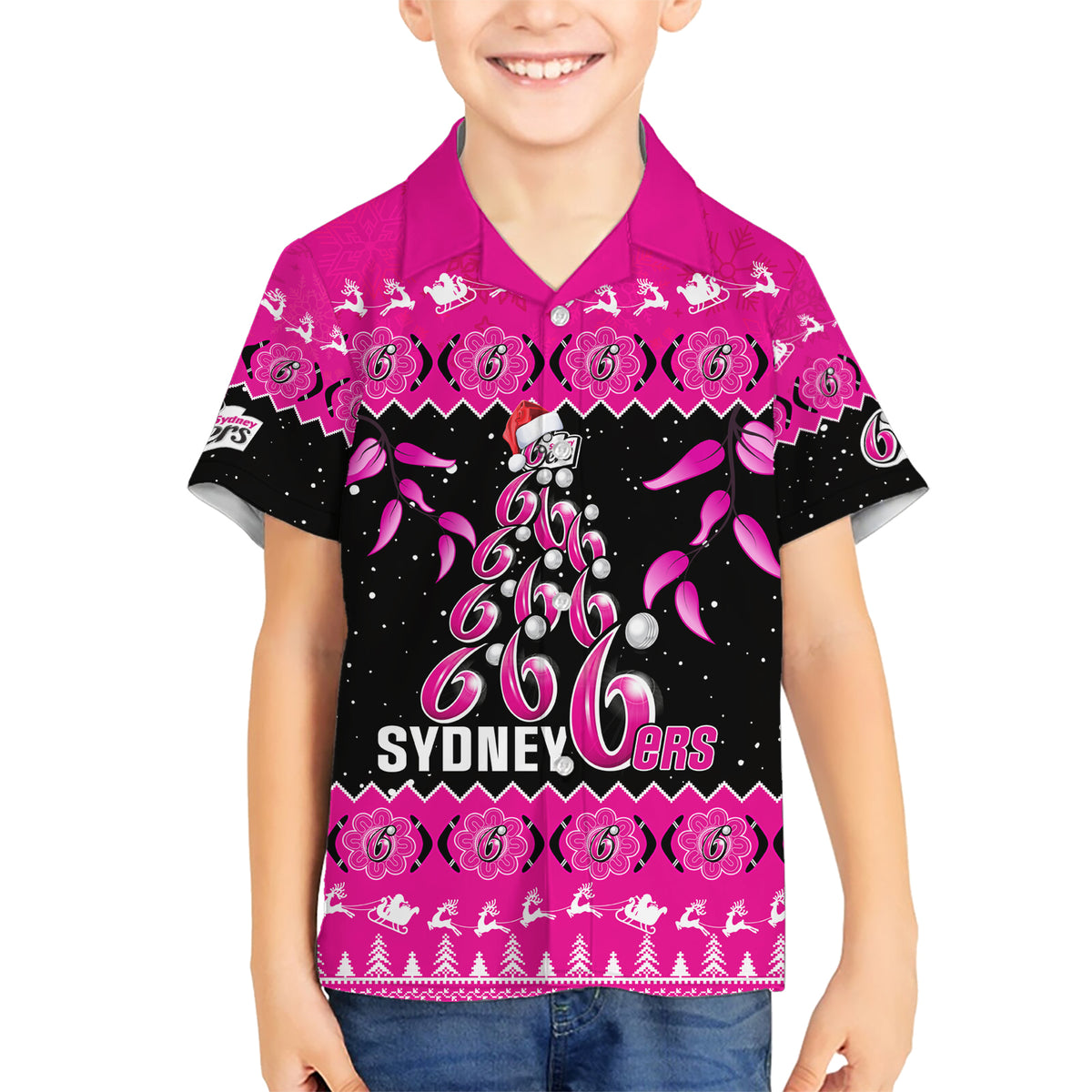 sydney-sixers-cricket-christmas-kid-hawaiian-shirt-merry-xmas-2023-indigenous-art