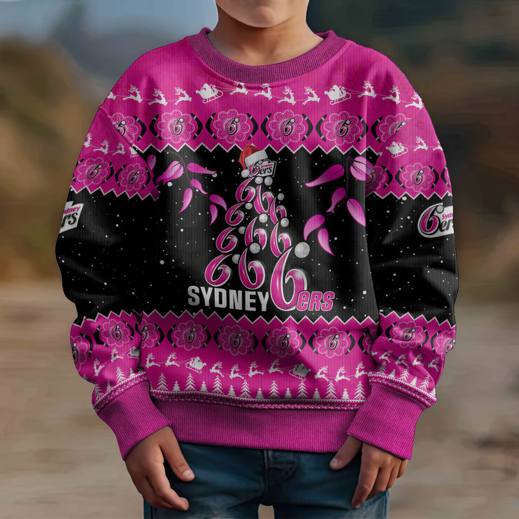 sydney-sixers-cricket-christmas-kid-ugly-christmas-sweater-merry-xmas-2023-indigenous-art