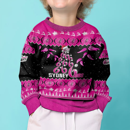 sydney-sixers-cricket-christmas-kid-ugly-christmas-sweater-merry-xmas-2023-indigenous-art