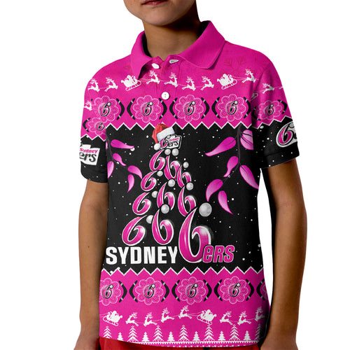 sydney-sixers-cricket-christmas-kid-polo-shirt-merry-xmas-2023-indigenous-art