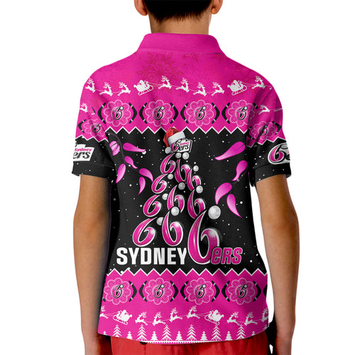 sydney-sixers-cricket-christmas-kid-polo-shirt-merry-xmas-2023-indigenous-art