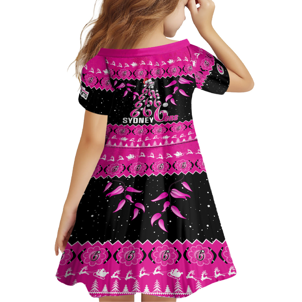 sydney-sixers-cricket-christmas-kid-short-sleeve-dress-merry-xmas-2023-indigenous-art