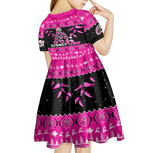 sydney-sixers-cricket-christmas-kid-short-sleeve-dress-merry-xmas-2023-indigenous-art