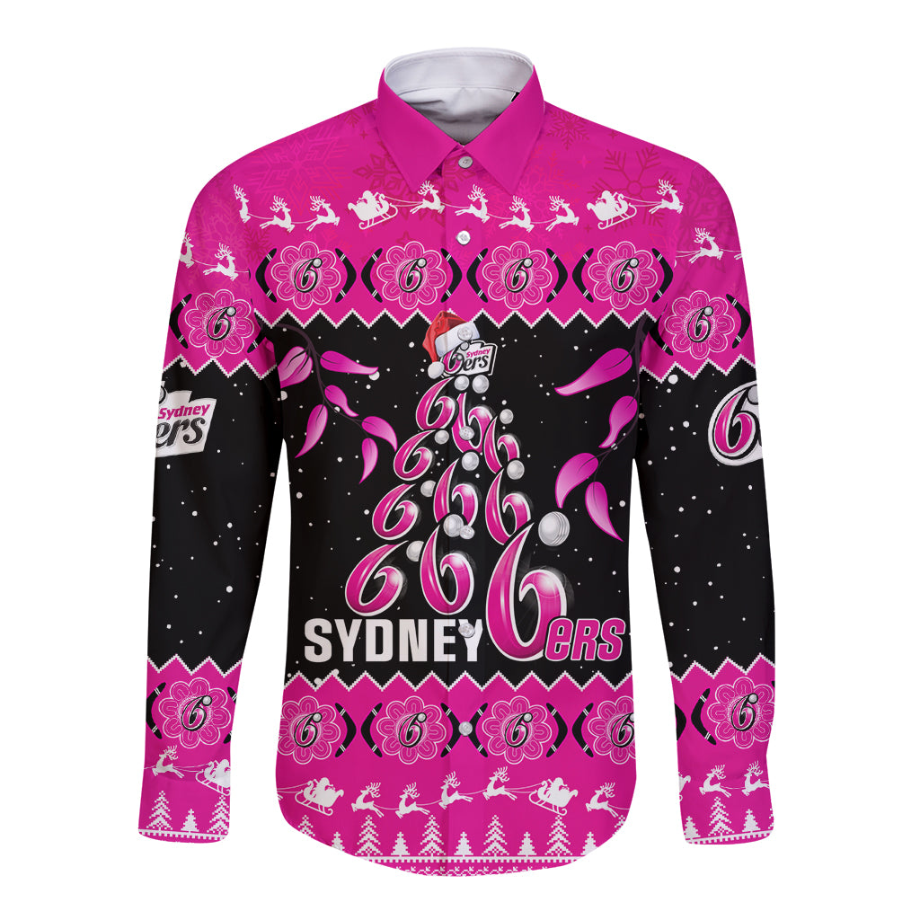 sydney-sixers-cricket-christmas-long-sleeve-button-shirt-merry-xmas-2023-indigenous-art