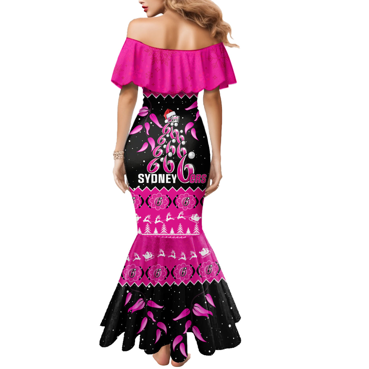 sydney-sixers-cricket-christmas-mermaid-dress-merry-xmas-2023-indigenous-art