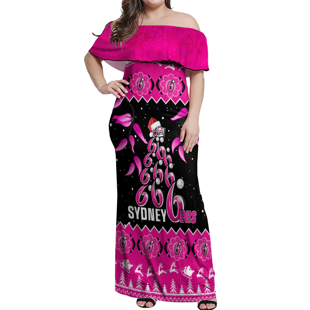 sydney-sixers-cricket-christmas-off-shoulder-maxi-dress-merry-xmas-2023-indigenous-art