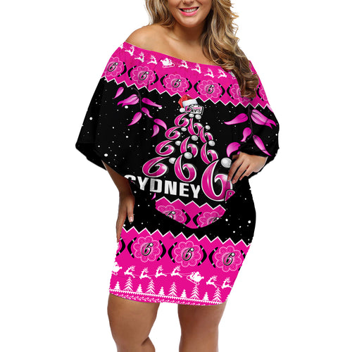 sydney-sixers-cricket-christmas-off-shoulder-short-dress-merry-xmas-2023-indigenous-art