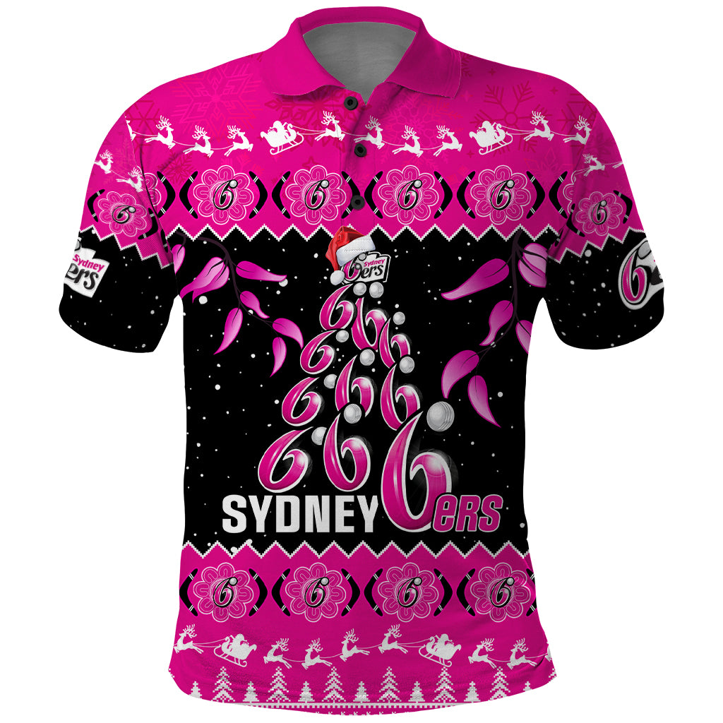 sydney-sixers-cricket-christmas-polo-shirt-merry-xmas-2023-indigenous-art