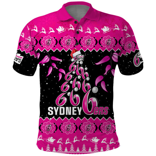 sydney-sixers-cricket-christmas-polo-shirt-merry-xmas-2023-indigenous-art