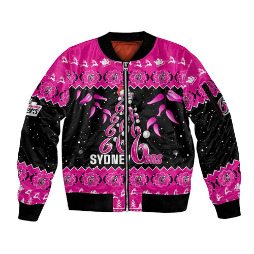 sydney-sixers-cricket-christmas-sleeve-zip-bomber-jacket-merry-xmas-2023-indigenous-art