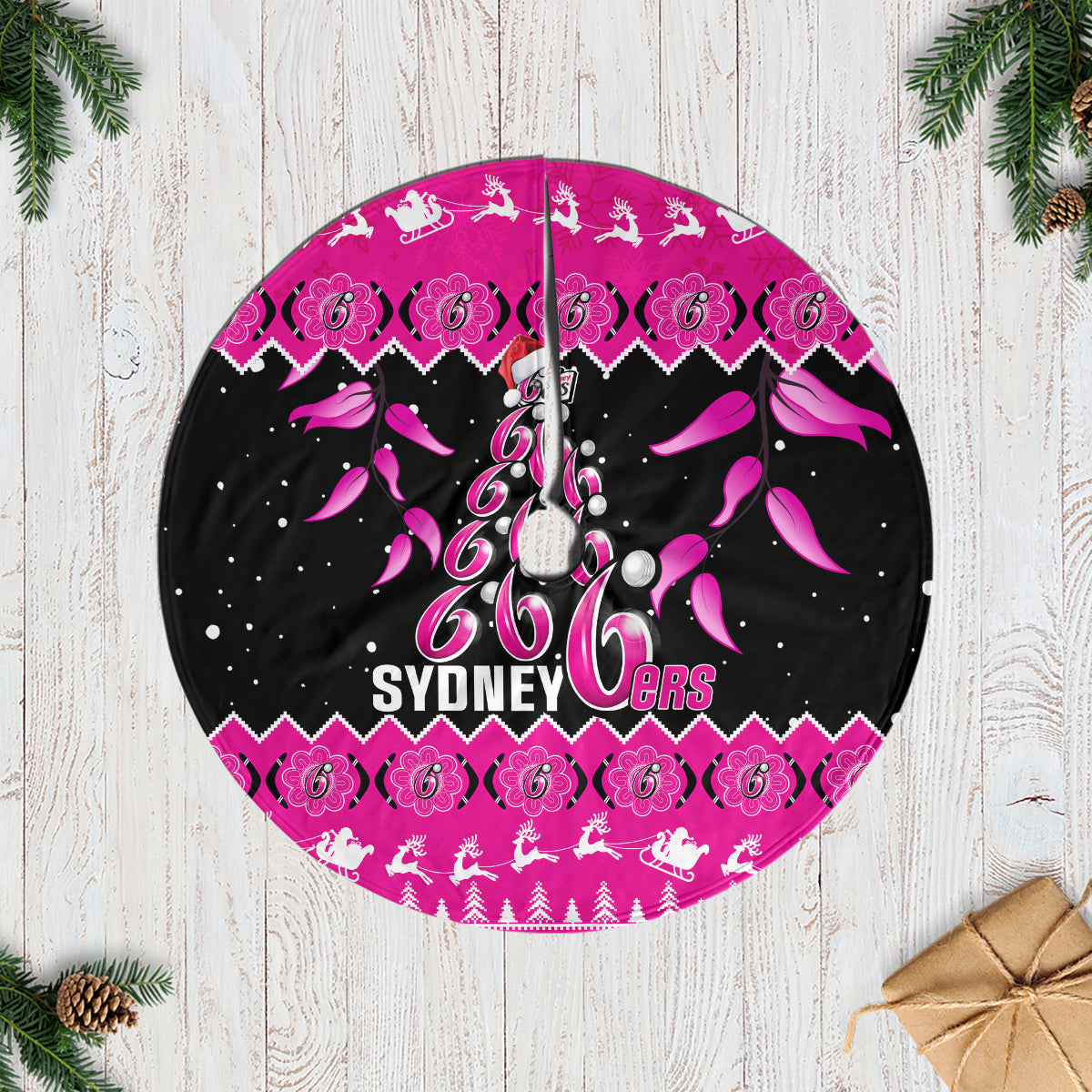 sydney-sixers-cricket-christmas-tree-skirt-merry-xmas-2023-indigenous-art