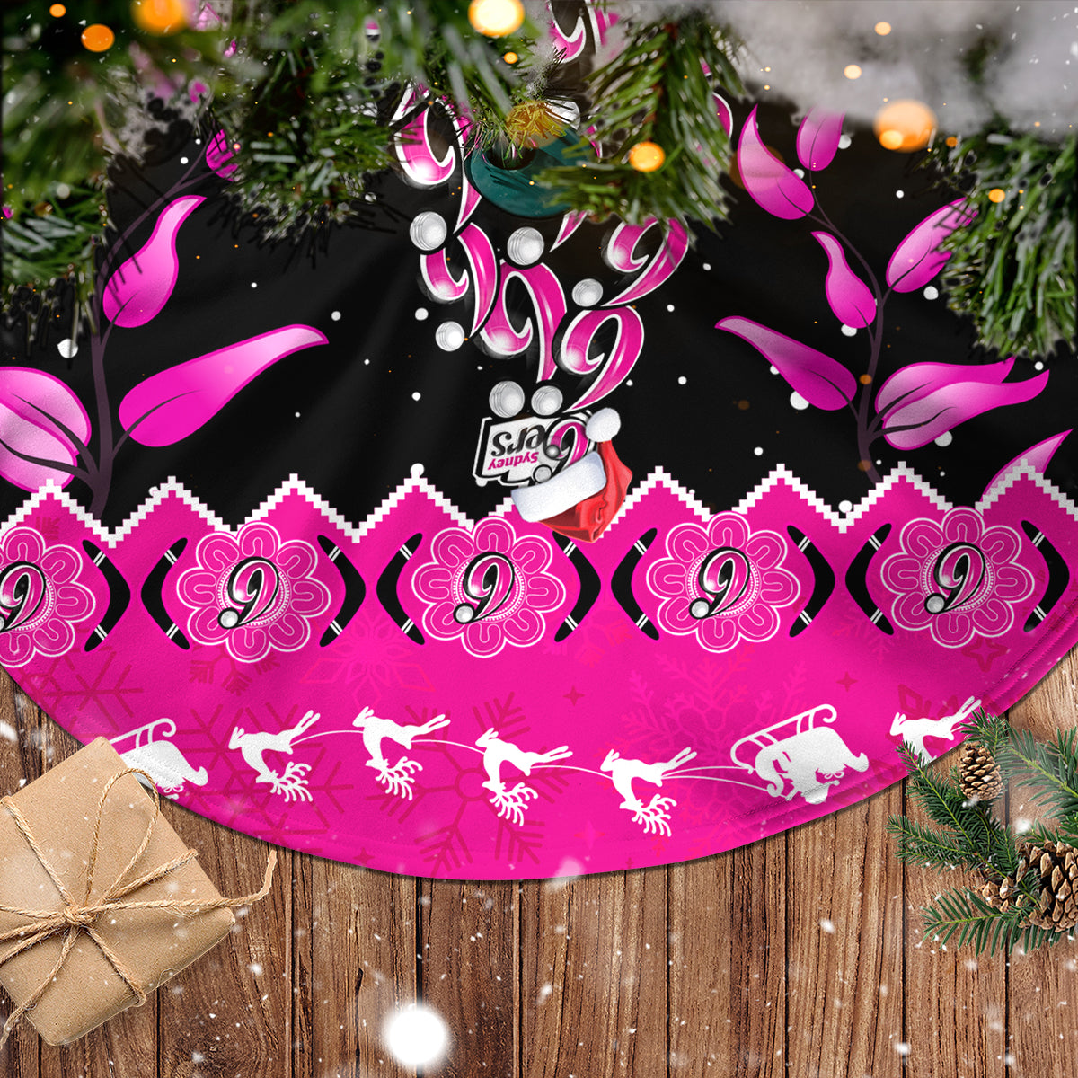 sydney-sixers-cricket-christmas-tree-skirt-merry-xmas-2023-indigenous-art