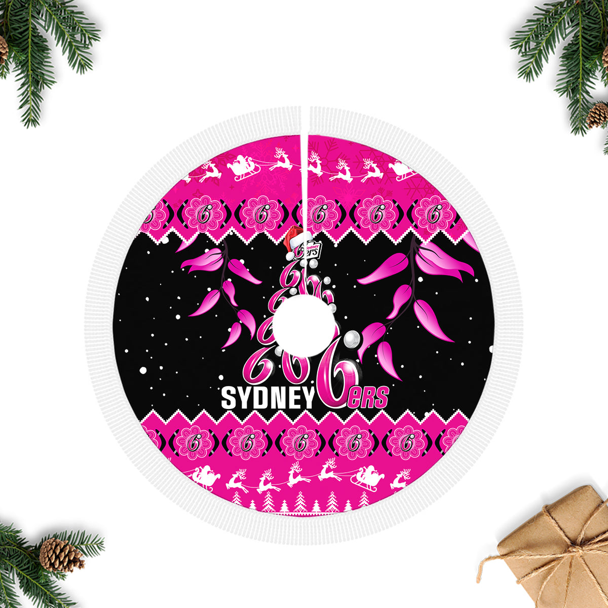 sydney-sixers-cricket-christmas-tree-skirt-merry-xmas-2023-indigenous-art