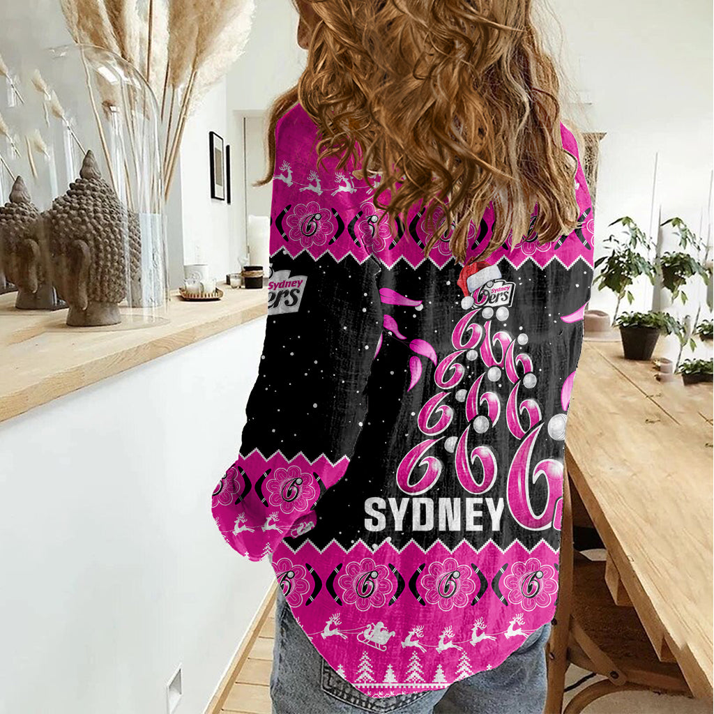 sydney-sixers-cricket-christmas-women-casual-shirt-merry-xmas-2023-indigenous-art