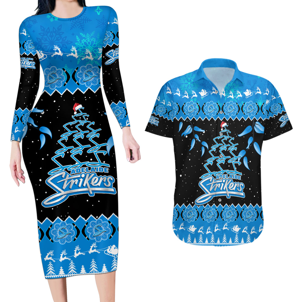 adelaide-strikers-cricket-christmas-couples-matching-long-sleeve-bodycon-dress-and-hawaiian-shirt-merry-xmas-2023-indigenous-art