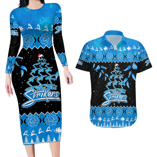 adelaide-strikers-cricket-christmas-couples-matching-long-sleeve-bodycon-dress-and-hawaiian-shirt-merry-xmas-2023-indigenous-art