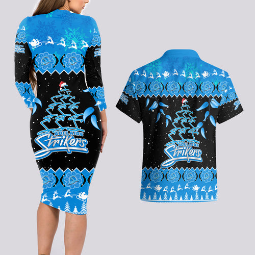 adelaide-strikers-cricket-christmas-couples-matching-long-sleeve-bodycon-dress-and-hawaiian-shirt-merry-xmas-2023-indigenous-art