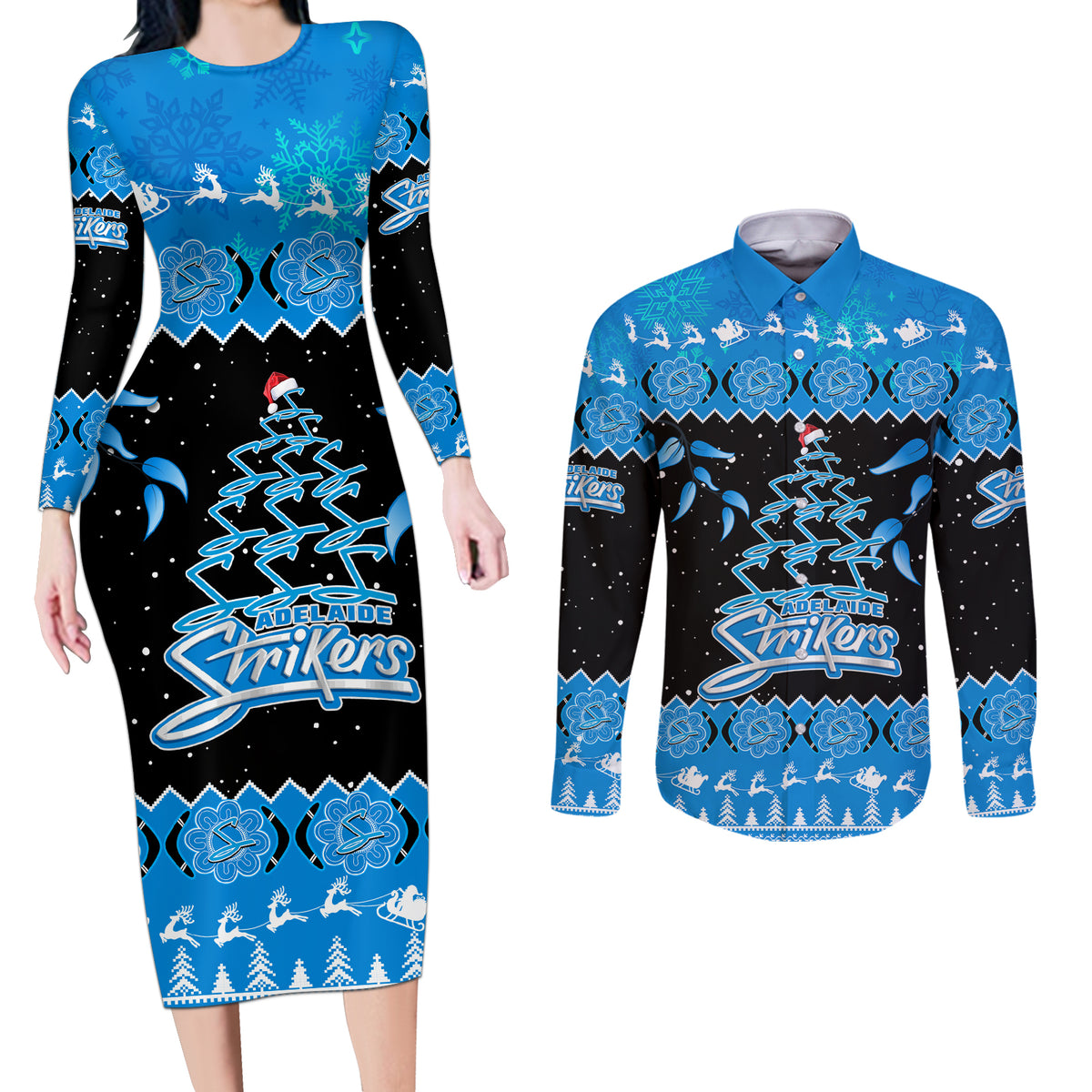 adelaide-strikers-cricket-christmas-couples-matching-long-sleeve-bodycon-dress-and-long-sleeve-button-shirt-merry-xmas-2023-indigenous-art