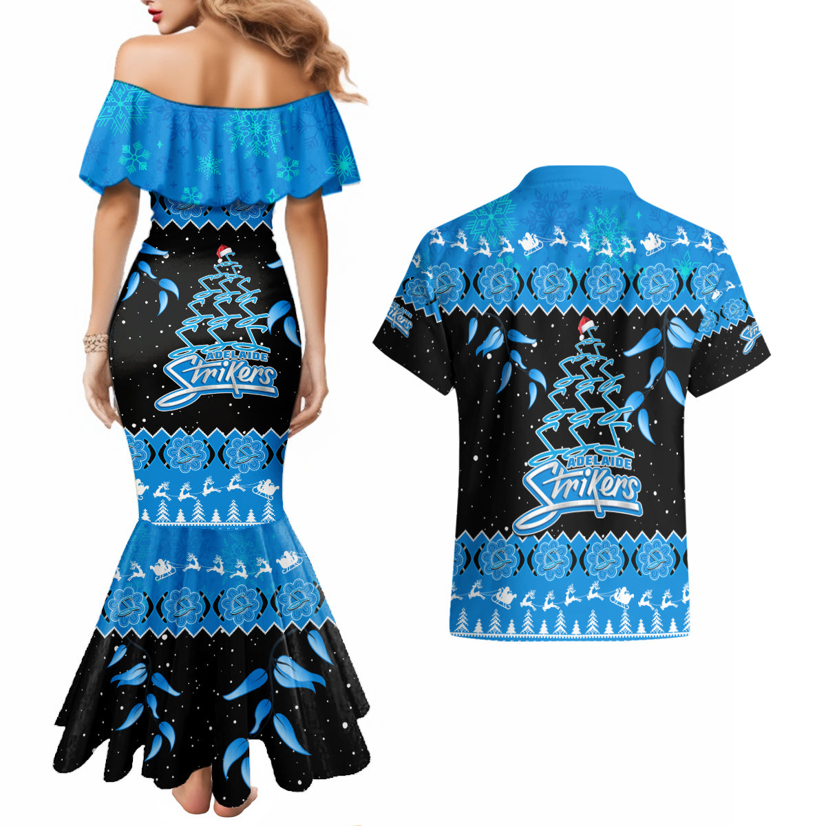 adelaide-strikers-cricket-christmas-couples-matching-mermaid-dress-and-hawaiian-shirt-merry-xmas-2023-indigenous-art