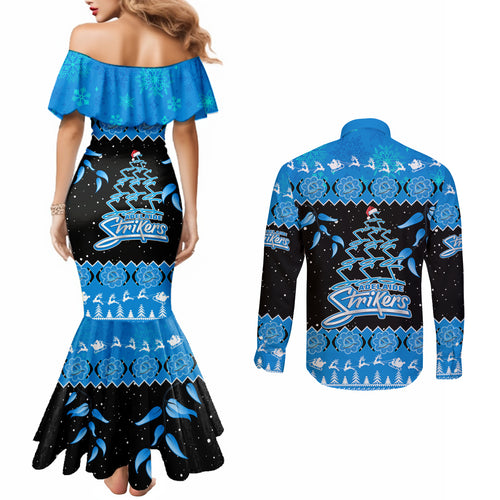 adelaide-strikers-cricket-christmas-couples-matching-mermaid-dress-and-long-sleeve-button-shirt-merry-xmas-2023-indigenous-art