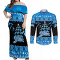 adelaide-strikers-cricket-christmas-couples-matching-off-shoulder-maxi-dress-and-long-sleeve-button-shirt-merry-xmas-2023-indigenous-art