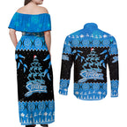 adelaide-strikers-cricket-christmas-couples-matching-off-shoulder-maxi-dress-and-long-sleeve-button-shirt-merry-xmas-2023-indigenous-art