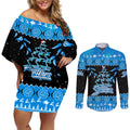 adelaide-strikers-cricket-christmas-couples-matching-off-shoulder-short-dress-and-long-sleeve-button-shirt-merry-xmas-2023-indigenous-art