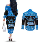 adelaide-strikers-cricket-christmas-couples-matching-off-the-shoulder-long-sleeve-dress-and-long-sleeve-button-shirt-merry-xmas-2023-indigenous-art