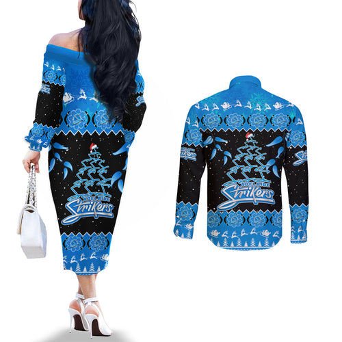 adelaide-strikers-cricket-christmas-couples-matching-off-the-shoulder-long-sleeve-dress-and-long-sleeve-button-shirt-merry-xmas-2023-indigenous-art
