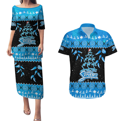 adelaide-strikers-cricket-christmas-couples-matching-puletasi-dress-and-hawaiian-shirt-merry-xmas-2023-indigenous-art