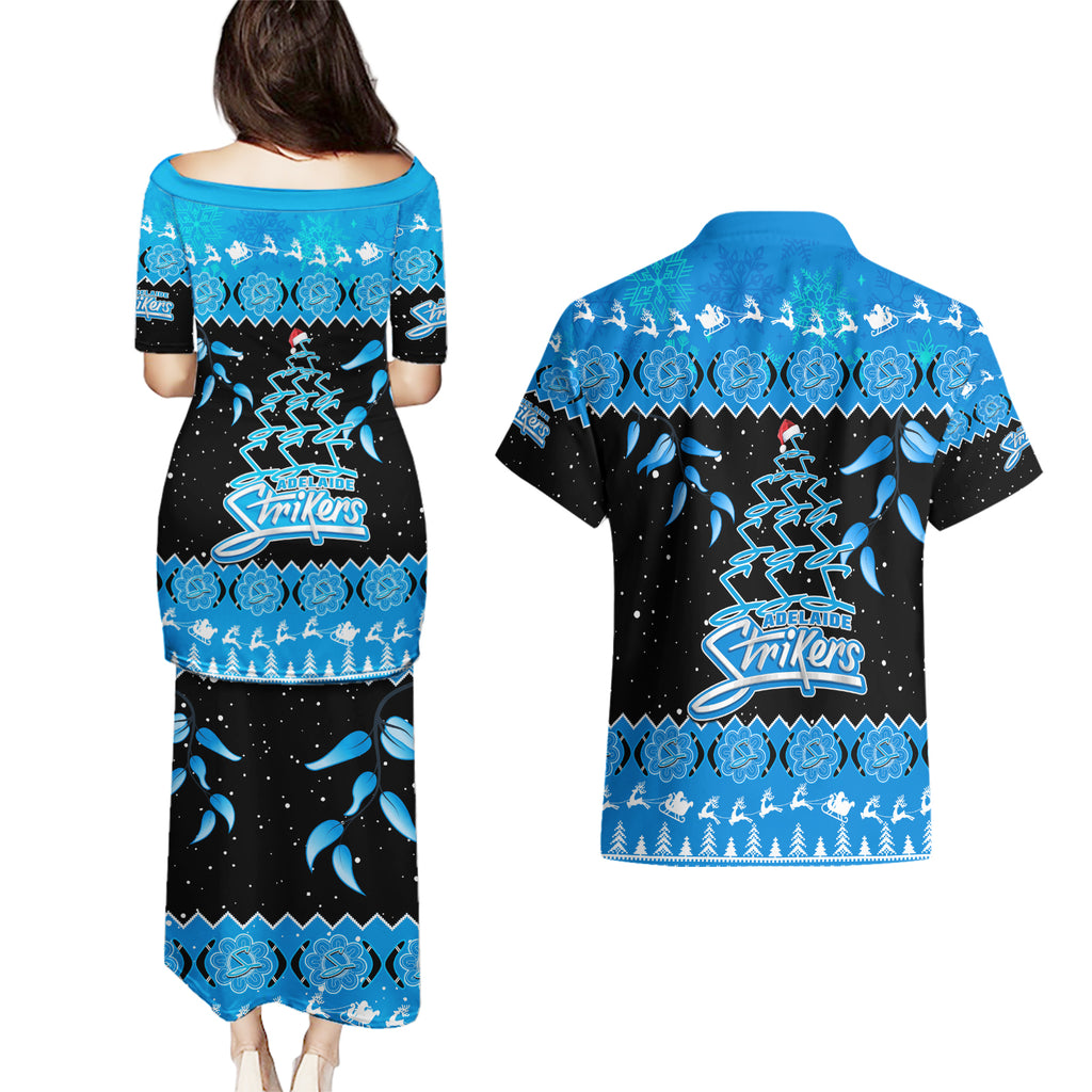 adelaide-strikers-cricket-christmas-couples-matching-puletasi-dress-and-hawaiian-shirt-merry-xmas-2023-indigenous-art