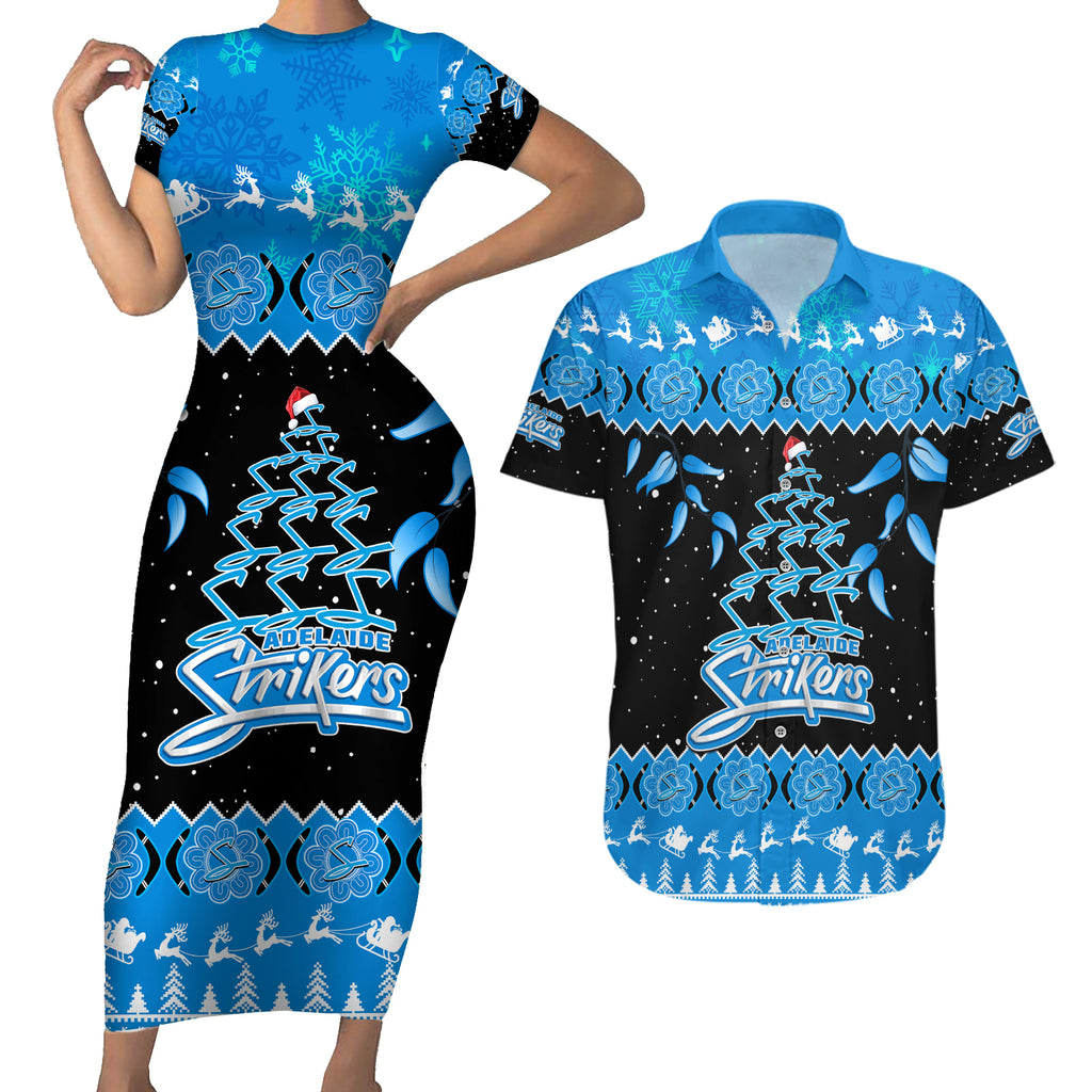 adelaide-strikers-cricket-christmas-couples-matching-short-sleeve-bodycon-dress-and-hawaiian-shirt-merry-xmas-2023-indigenous-art