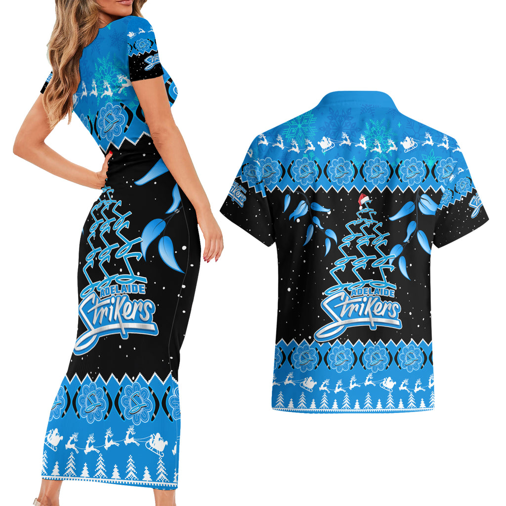 adelaide-strikers-cricket-christmas-couples-matching-short-sleeve-bodycon-dress-and-hawaiian-shirt-merry-xmas-2023-indigenous-art